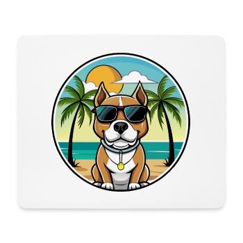 Pitbull Hund Rasse Cartoon Sonnenbrille Strand - Mousepad (Querformat) - Weiß - Vorne