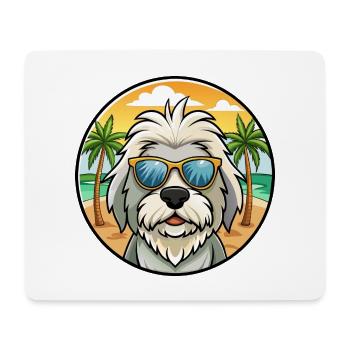 Vieux chien de berger anglais race dessin animé lunettes de soleil plage - Tapis de souris (format paysage) - blanc - Devant
