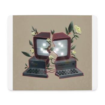 Computer mit Blumen - Natur überwältigt Technik - Mousepad (Querformat) - Weiß - Vorne
