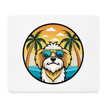 Lhassa Apso Chien Race Dessin Animé Lunettes De Soleil Plage - Tapis de souris (format paysage) - blanc - Devant