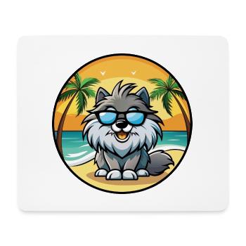 Keeshond Chien Race Dessin Animé Lunettes de Soleil Plage - Tapis de souris (format paysage) - blanc - Devant