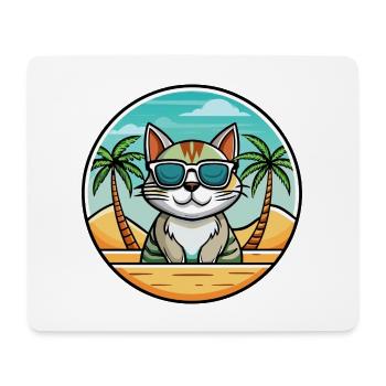 American Wirehair Cat Breed Cartoon Sunglass Beach - Mouse Pad (horizontal) - white - Front