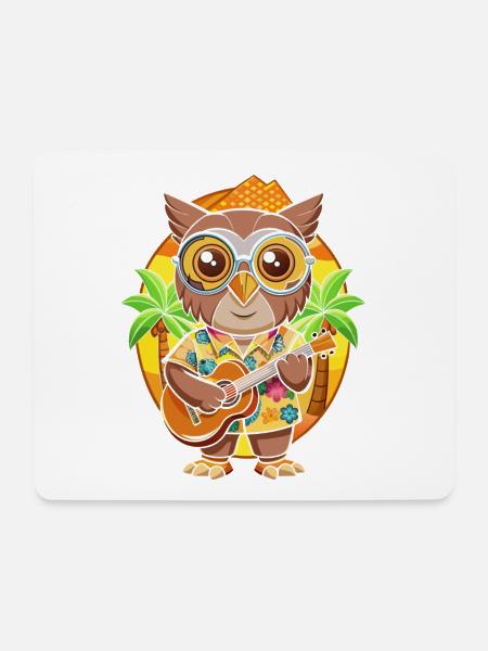 Lustige Eule Cartoon Sommer Strand Sonnenbrille Gitarre - Mousepad (Querformat) - Weiß