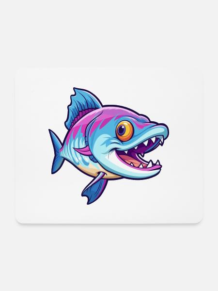 Barracuda Bunte Aquarell-Karikatur Kawaii Anima - Mousepad (Querformat) - Weiß