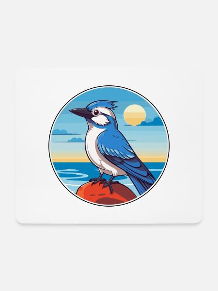 Blauer Eichelhäher Aquarell Cartoon Kawaii Clipart Tier - Mousepad (Querformat) - Weiß