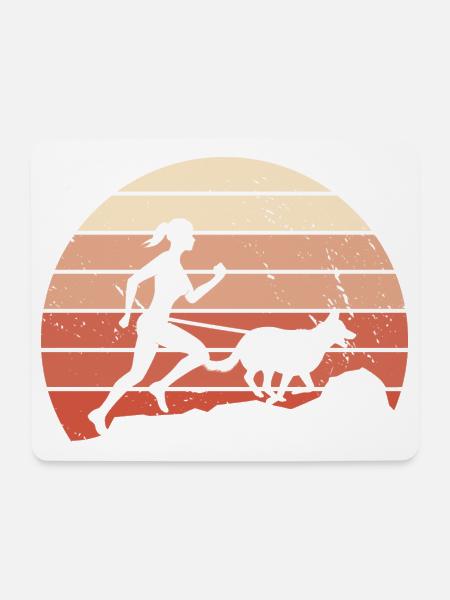 Canicross Geländelauf Retro Canicross Läuferin - Mousepad (Querformat) - Weiß