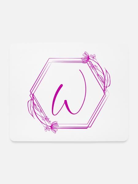 W Monogramm mit Blumenrahmen - Mousepad (Querformat) - Weiß