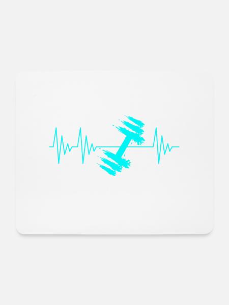 Hantel Herzschlag Wasserblau - Mousepad (Querformat) - Weiß