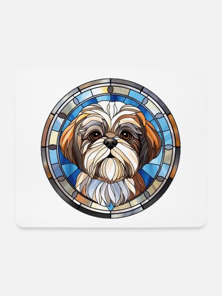 Shih Tzu Hunderasse Aquarellglas - Mousepad (Querformat) - Weiß