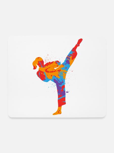 Karate Girl Bunter Kampfsportler Taekwondo Mädchen - Mousepad (Querformat) - Weiß