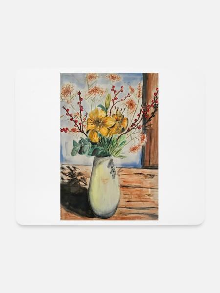 Blumenstrauß Wasserfarben Poster - Mousepad (Querformat) - Weiß