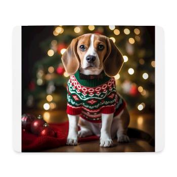 Weihnachtsbeagle im festlichen Strickpullover - Mousepad (Querformat) - Weiß - Vorne