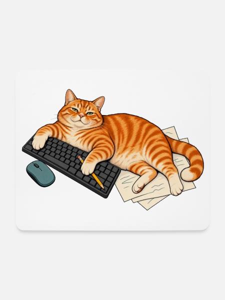 Mein Schreibtisch – Katze auf der Tastatur - Mousepad (Querformat) - Weiß