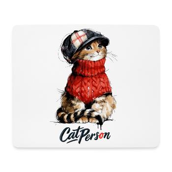 Cat Person Katze mit Mütze und Pullover Geschenk - Mousepad (Querformat) - Weiß - Vorne