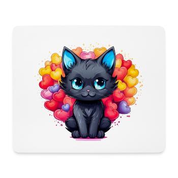 Schwarze Katze – Herz voller Liebe - Mousepad (Querformat) - Weiß - Vorne