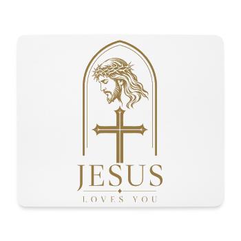 Jesus Loves You – Portrait mit Dornenkrone & Kreuz - Mousepad (Querformat) - Weiß - Vorne