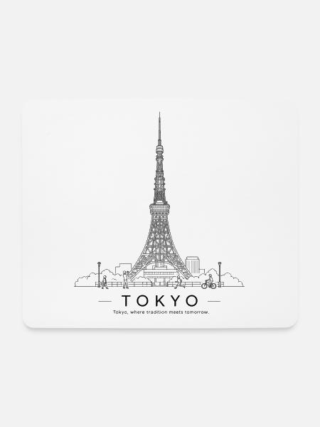 Tokyo Tower Line Art - Mousepad (Querformat) - Weiß