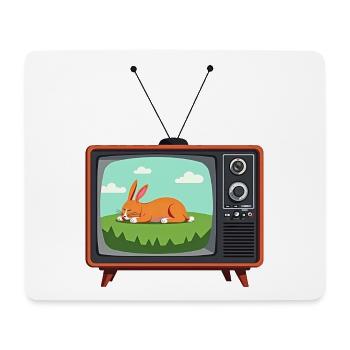 Retro Fernseher mit schlafendem Hasen - Mousepad (Querformat) - Weiß - Vorne