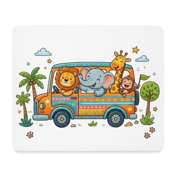 Safari Freunde im bunten Van - Mousepad (Querformat) - Weiß - Vorne