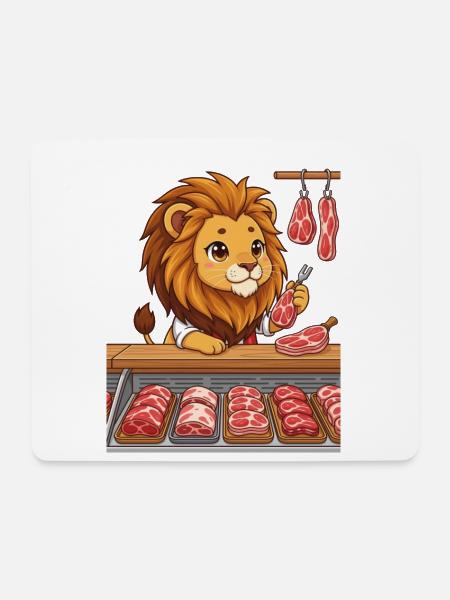 Löwe in der Fleischerei Metzger Chibi Design - Mousepad (Querformat) - Weiß