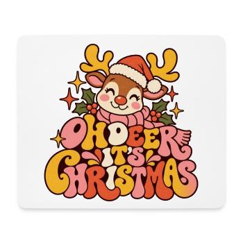 Oh Deer It's Christmas Rentier Retro Weihnachten - Mousepad (Querformat) - Weiß - Vorne