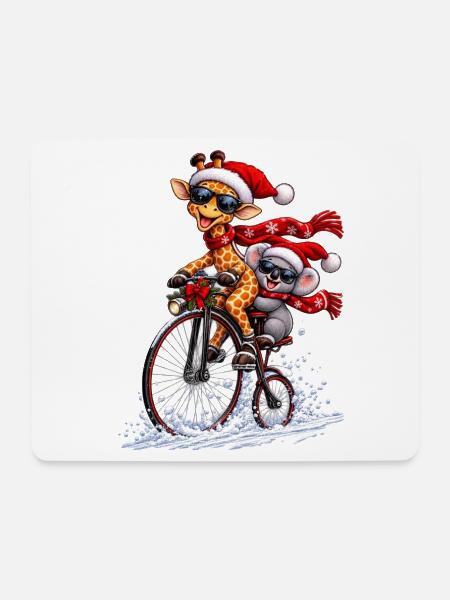 Festliche Penny Farthing Schneefahrt - Mousepad (Querformat) - Weiß