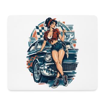 Hot Rod Pin-up Girl: 50s Muscle Car Mechanikerin - Mousepad (Querformat) - Weiß - Vorne