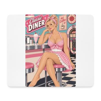 Rockabilly Pinup Girl blond im 50er Jahre Diner - Mousepad (Querformat) - Weiß - Vorne
