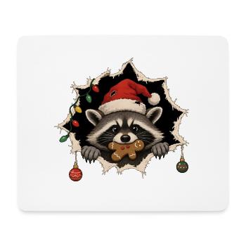 Weihnachts-Waschbär mit Lebkuchen + Nikolausmütze - Mousepad (Querformat) - Weiß - Vorne