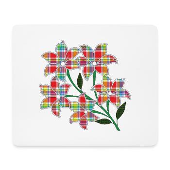 Rote Blumen mit Madras-Mustern, mehrfarbigen Blütenblättern - Mousepad (Querformat) - Weiß - Vorne