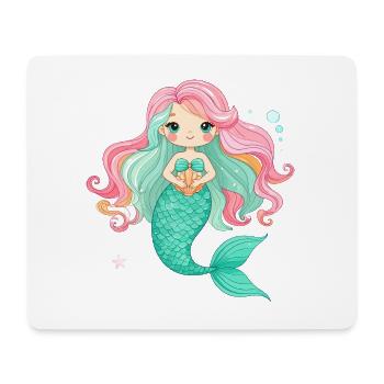 Kawaii Meerjungfrau Rosa Haare Süßes Kinder Shirt - Mousepad (Querformat) - Weiß - Vorne