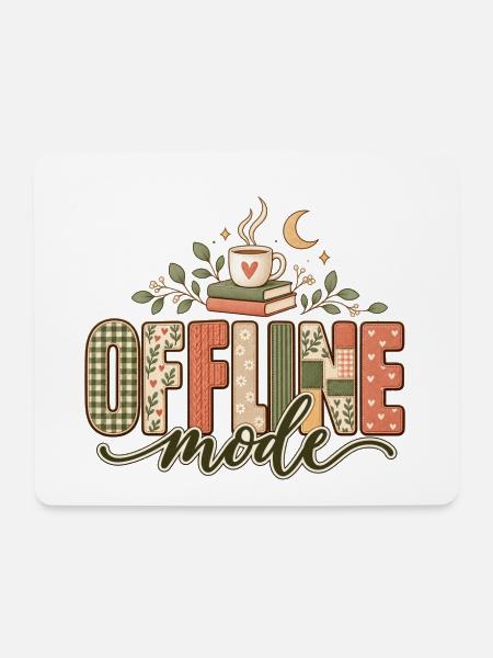 Offline Mode – Bücher & Kaffee - Mousepad (Querformat) - Weiß