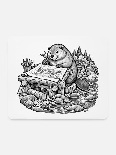 Beaver Architekt entwirft einen Walddamm - Mousepad (Querformat) - Weiß