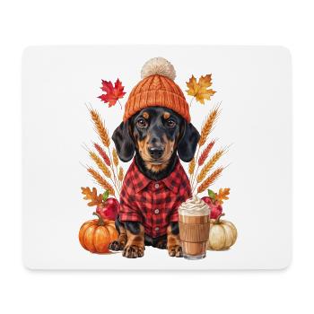 Dackelwelpe mit Mütze, Kürbissen und Latte - Mousepad (Querformat) - Weiß - Vorne