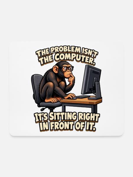 ODDROO – Computerproblem mit Nerd-Schimpanse - Mousepad (Querformat) - Weiß