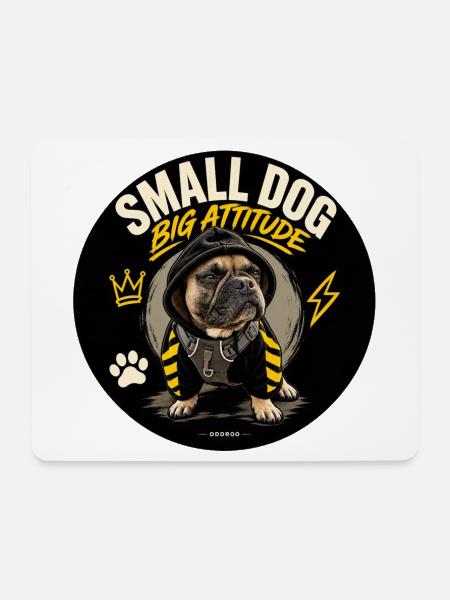 Small Dog, Big Attitude – Bulldogge | ODDROO - Mousepad (Querformat) - Weiß