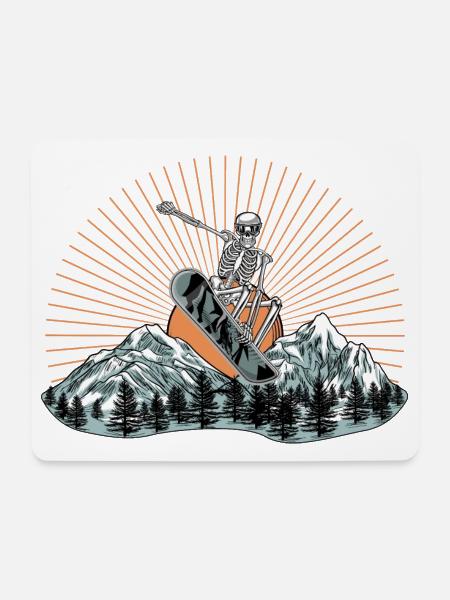 Skelett-Snowboarder über Berglandschaft - Mousepad (Querformat) - Weiß