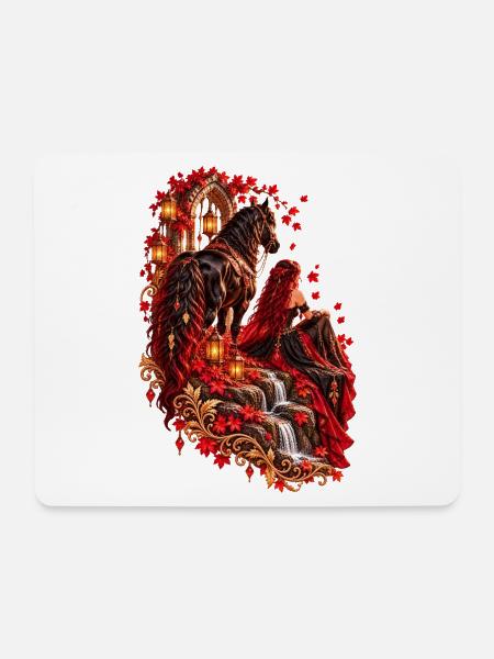 Rotes Pferd im Herbstlicht - Mousepad (Querformat) - Weiß