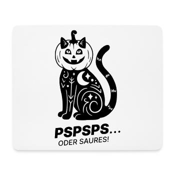 Pspsps oder Saures – Schwarze Katze Halloween - Mousepad (Querformat) - Weiß - Vorne