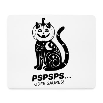 Pspsps oder Saures – Schwarze Katze Halloween - Mousepad (Querformat) - Weiß - Vorne