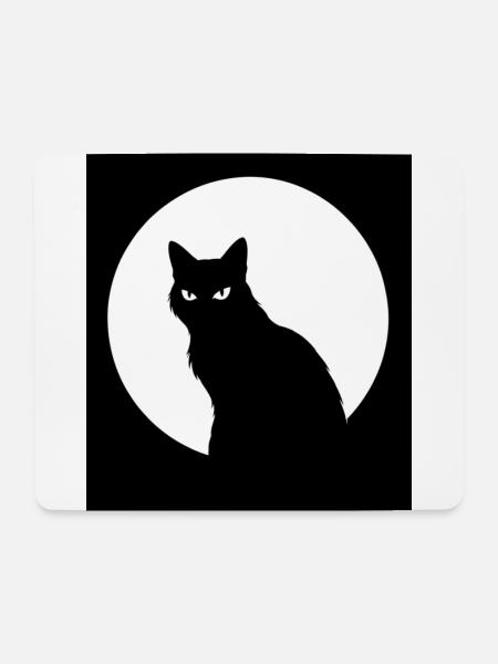 Katze Vollmond - Mousepad (Querformat) - Weiß