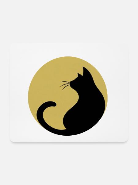 schwarze Katze vor Mond - Mousepad (Querformat) - Weiß