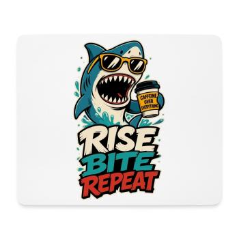Hai mit Kaffee – Rise Bite Repeat - Mousepad (Querformat) - Weiß - Vorne