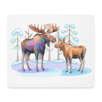 Elch im Winterwald – wilde Natur - Mousepad (Querformat) - Weiß - Vorne