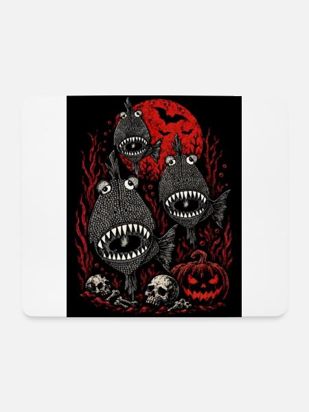 Schwarze Piranhas Albtraum mit rotem Blut Vollmond - Mousepad (Querformat) - Weiß