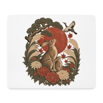 Japanische Hasefamilie & Red Sun – Vintage Wildtiere - Mousepad (Querformat) - Weiß - Vorne