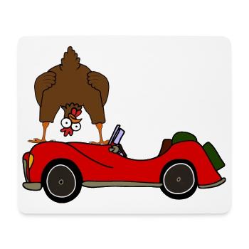 Verrücktes Huhn macht auf Auto Comic - Mousepad (Querformat) - Weiß - Vorne