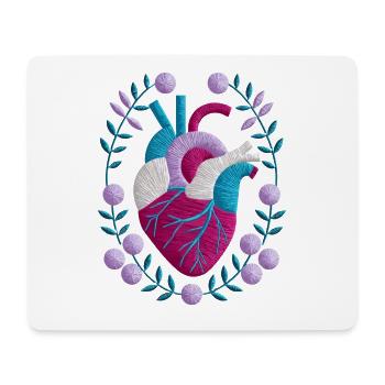 Anatomisches Herz Mit Blumen Umgeben - Mousepad (Querformat) - Weiß - Vorne