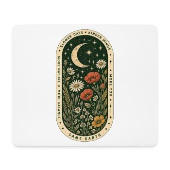 Slower Days, Kinder Minds – Mond & Wildblumen - Mousepad (Querformat) - Weiß - Vorne