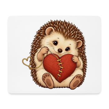 Süßer Igel repariert ein Herz mit goldenem Faden - Mousepad (Querformat) - Weiß - Vorne